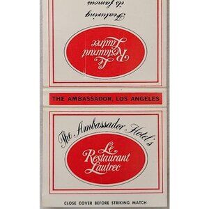 Vintage Matchbook Cover Le Restaurant Lautrec Ambassador Hotel Los Angeles